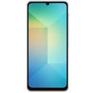 הסמארטפון כשר - SAMSUNG A06 128G כולל תצוגת שיפוע תוססת בגוונים ירוקים, כחולים וצהובים עם מסגרת דקיקה וחריץ קטן למצלמה הקדמית.